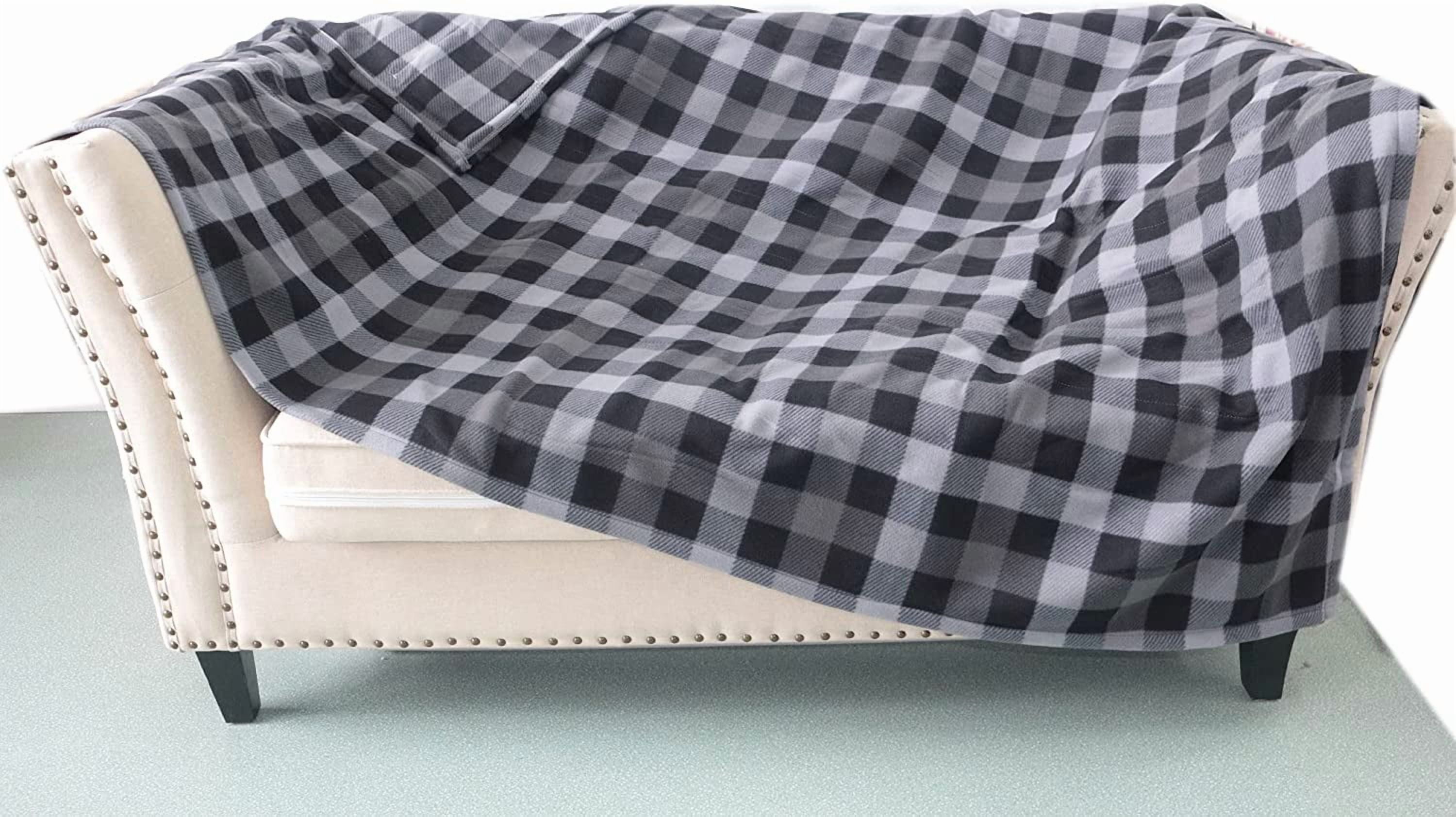 Pure Warmth Printed Fleece Electric Heated Warming Full Blanket Light Grey White