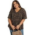 thumbnail image 2 of Anbech V Neck Floral Print Shirt Women Casual Loose Shirred Plus Size Tshirt Tops, 2 of 7