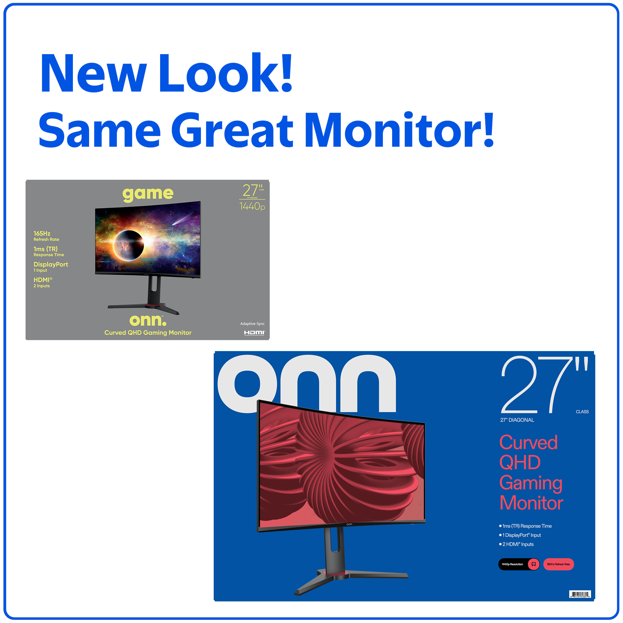 onn Monitor curvo QHD de 27" (2560 x 1440p) 180Hz 1ms AMD FreeSync para juegos con cables, negro, nuevo 4