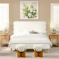 Jennifer Taylor Home Stockholm Modern Wavy Headboard Platform Bed, Queen, Antique White Polyester