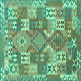 thumbnail image 1 of Ahgly Company Machine Washable Indoor Square Southwestern Turquoise Blue Country Area Rugs, 4' Square, 1 of 4