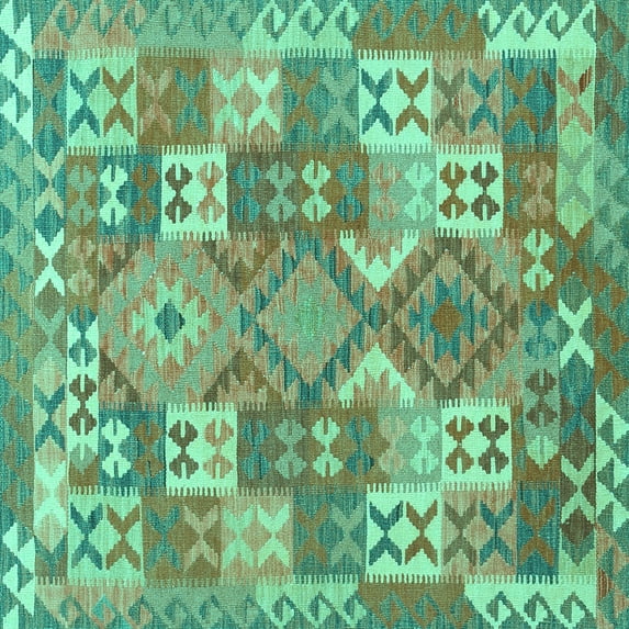 Ahgly Company Machine Washable Indoor Square Southwestern Turquoise Blue Country Area Rugs, 4' Square