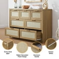 thumbnail image 3 of OAKHAM 7 Drawer Dresser, Rattan Wide Chest of Drawers for Bedroom Living Room, Weathered Oak, 3 of 9