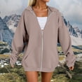 thumbnail image 2 of GEWSEY Women's Fall Zipper Long Sleeve Hoodie Hooded Sweatshirt Top Outdoor Sweatshirt Shirt Long Zipper Sweaters (Khaki, M), 2 of 4