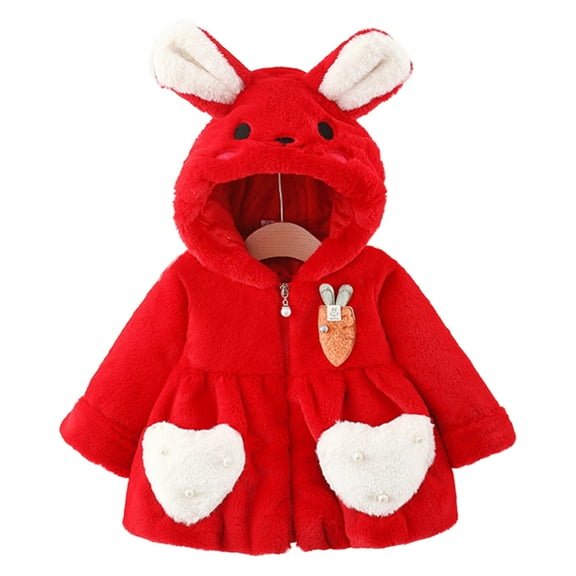 GYRATEDREAM Infant Toddler Girls Winter Warm Thick Coat Baby Cute Carrot Rabbit Ears Hooded Jacket Kids Fleece Zipper Outwear Clothes for 0 Month-4 Years