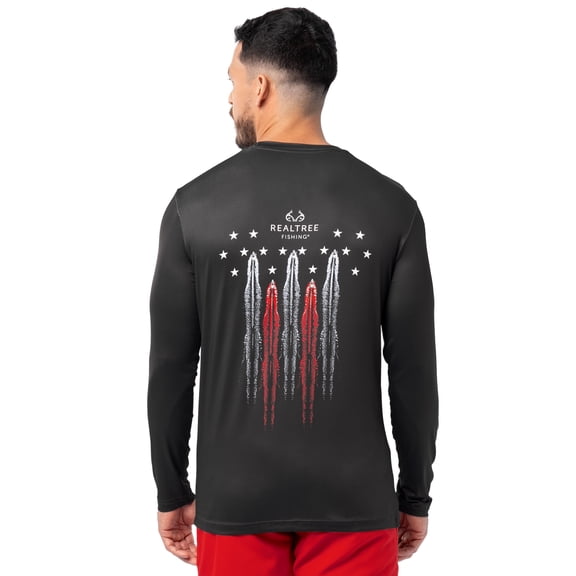 Realtree Men's Fishing Sport Americana UPF30 Long Sleeve Performance Crew Top, Size S-3XL