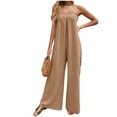 thumbnail image 2 of Hurxie Strapless Jumpsuit for Women Summer Casual Off Shoulder Wide Leg Romper with Pockets Khaki,M, 2 of 6