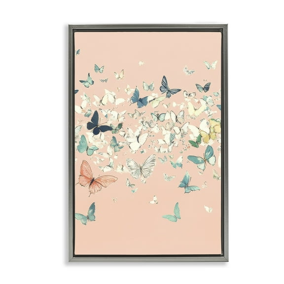 Stupell Industries Blush Butterflies over Pink Gray Framed Floater Canvas Wall Art, design by Petal Prints Design