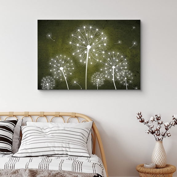 PixonSign Canvas Print Wall Art White Dandelions on Green Background Botanical Plants Digital Art Modern Art Farmhouse/Country Group Relax/Calm Multicolor Cool for Living Room, Bedroom - 32"x48"