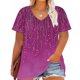 thumbnail image 4 of Camiseta de Base de Impresión de Manga Corta con Cuello en V para las Mujeres, Más Tamaño Estante de Imitación Casual Superior, 4 of 9