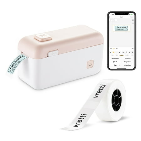 Vretti Bluetooth Connection Handheld Label Maker Machine with Tape, White Pink