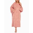 thumbnail image 1 of Kmbangi Women Velvet Sleeping Robe, Long Sleeve Hooded Neck Kangaroo Pockets Solid Color Nightwear, 1 of 8