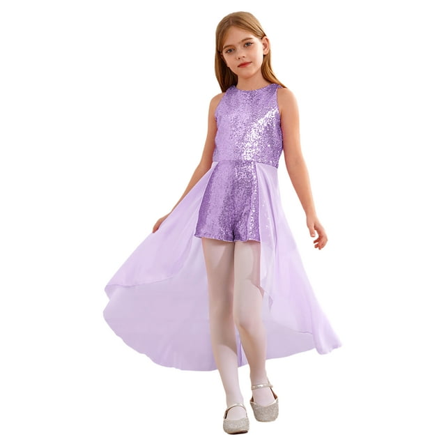renvena Robe Maxi à Paillettes pour Filles, Barboteuse Sans Manches en Chiffon pour Enfants, Concours, Mariage, Fête, Demoiselle d'Honneur, Lavande 10