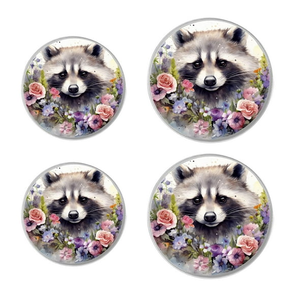 Round Stove Burner Covers 4 Pcs Metal Electric Stove Burner Covers 8Inch And 10Inch ,Cute Raccoon Flowers illustration