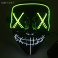 thumbnail image 2 of BadPiggies Double Color Scary Halloween LED Glow Mask EL Wire Light Up The Purge Movie Festival Costume Party with Batteries (Fluorescent Green+White), 2 of 7