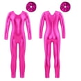 thumbnail image 3 of inlzdz Girls Metallic Full Body Unitard Long Sleeve Holographic Dance Gymnastic Skating Bodysuit Hot Pink 14, 3 of 6