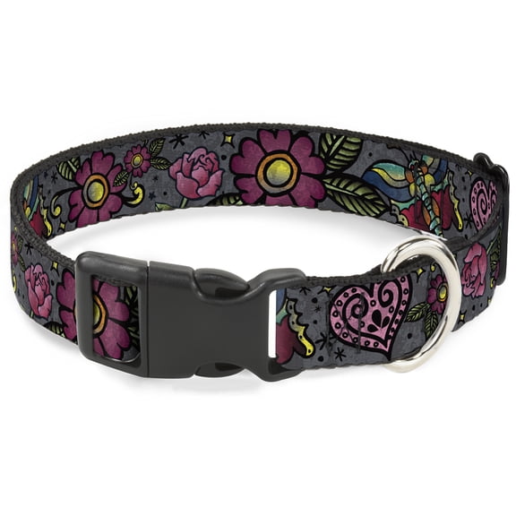Buckle-Down Pet Collar, Dog Collar Plastic Buckle, Love Kills Close Up Gray, 7 to 8.5 Inches 0.5 Inch Wide