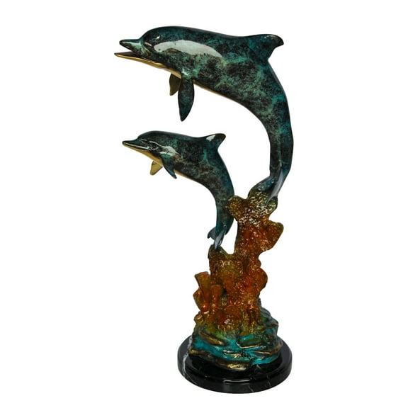 Nifao Bronze Dolphin Pair Statue Coastal Ocean Décor – Home Decor Sculpture, 8"L x 11"W x 22"H