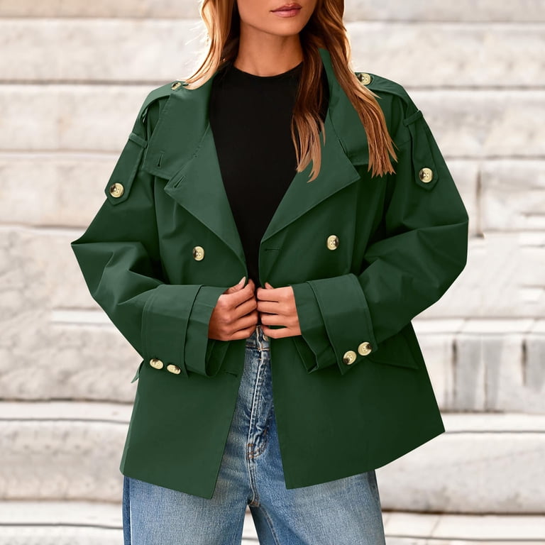 SwiftWear Womens Cropped Trench Coat Oversized Double Breasted