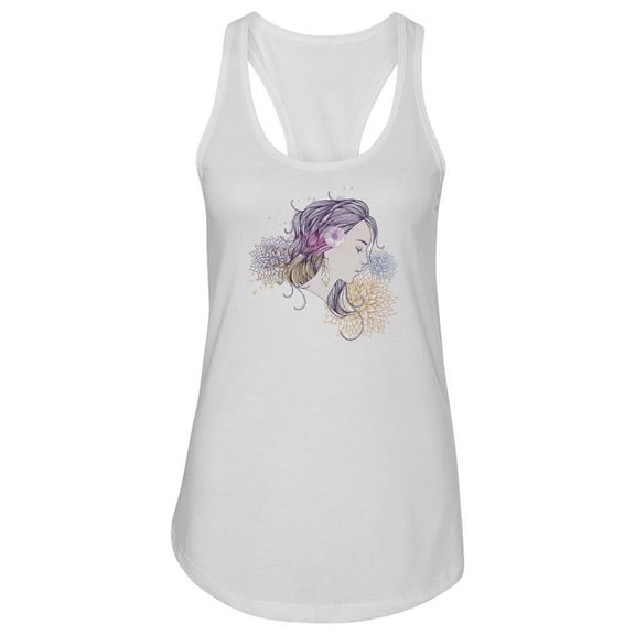 Woman With Flower Portrait Racerback Tank Women -Image by Shutterstock, Female Large