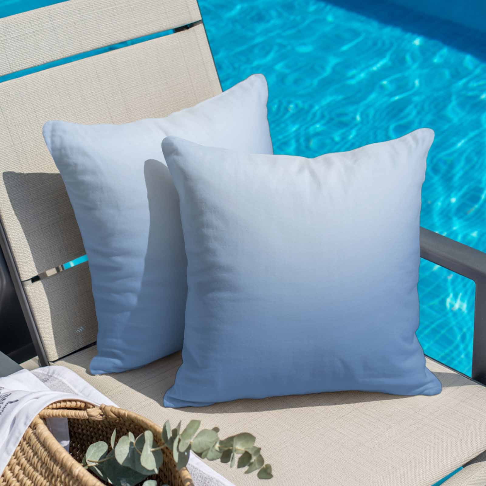 Light Blue Ombre Pillow Covers 24x24 Inch, Modern Rustic Aqua Gradient Linen Pillowcase with Invisible Zipper, Decorative Throw Pillow Covers Cushion Case for Couch Sofa Bed Living Room