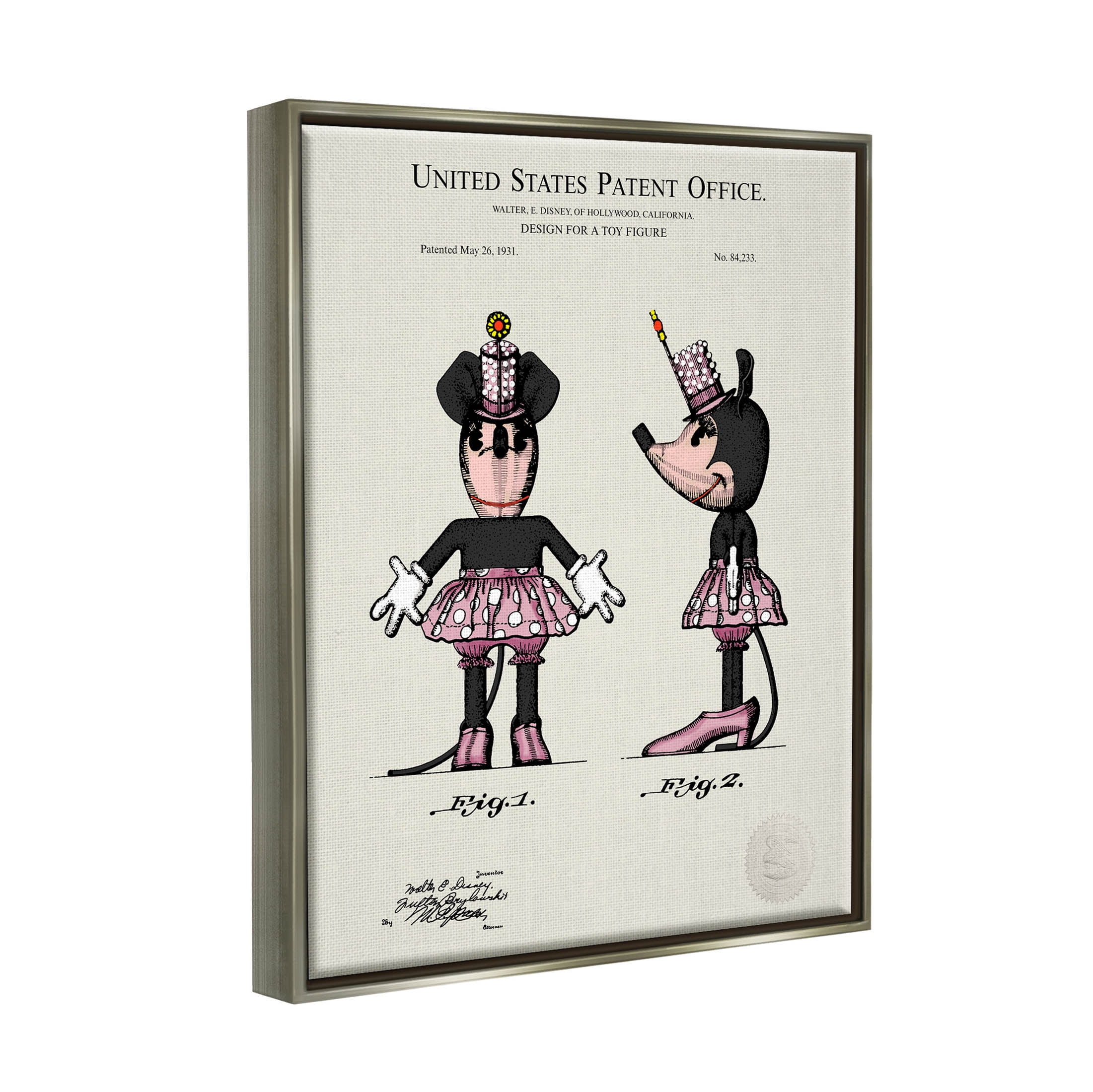 Stupell Industries Pink Mouse Character Patent Graphic Art Luster Gray Floating Framed Canvas Print Wall Art, Design by Karl Hronek