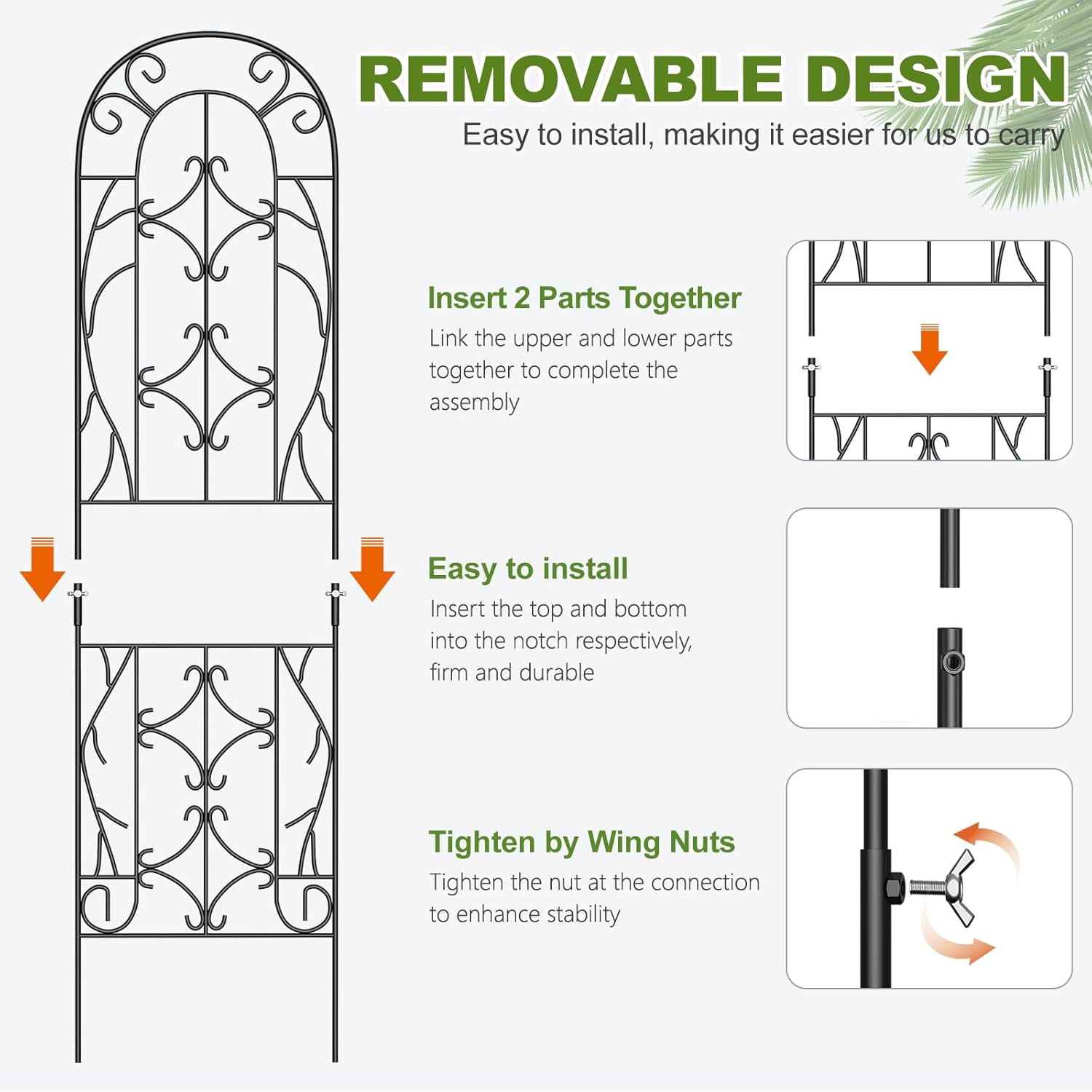 FICISOG 4 Pack 59x16in Metal Garden Trellis for Climbing Plants,Black Large Trellis for Climbing Plants Outdoor, Roses, Vegetables Vines Flowers Support, Large Decorative Outdoor Trellis