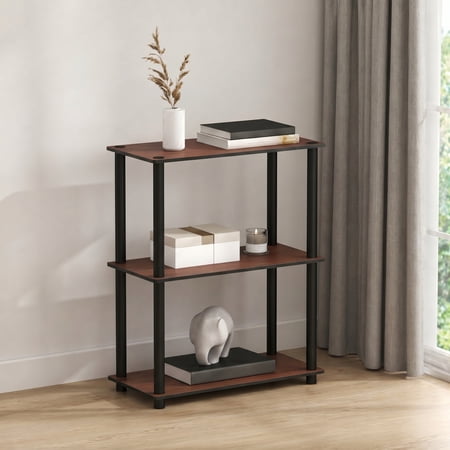 Furinno TURN-N-TUBE Storage Shelves, 3-Tier Book Shelf, Corner Shelf, Toolless Open Shelves, for Organization and Storage, Living Room, Bedroom, Entryway, Laundry, Cherry Oak