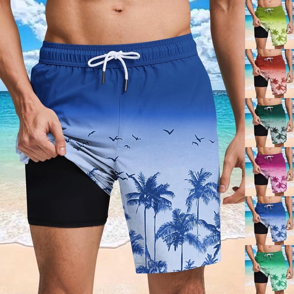FRSASU Men's Swim Trunks Hawaiian Bathing Compression Lining Suit Swimsuits Beach Shorts with Pockets Yellow