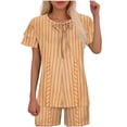 thumbnail image 2 of Ensembles de Pyjama pour Femmes 2 Pcs, Mode Décontractée pour Femmes Manches en Dentelle Imprimée Haut Décontracté Pantalon Ensemble de Pyjama, 2 of 6