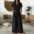 thumbnail image 2 of VBVC Women's Short Sleeve Wide Leg Jumpsuit , Belted Button Down Romper For Women , Ladies' Casual Shirt Style One Piece Outfit with Pockets,Black,S-2XL, 2 of 7