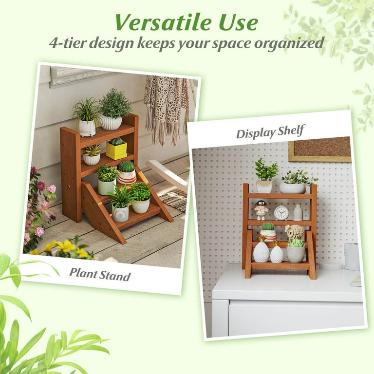 Costway 4-Tier Wood Small Flowerpot Holder Plant Stand for