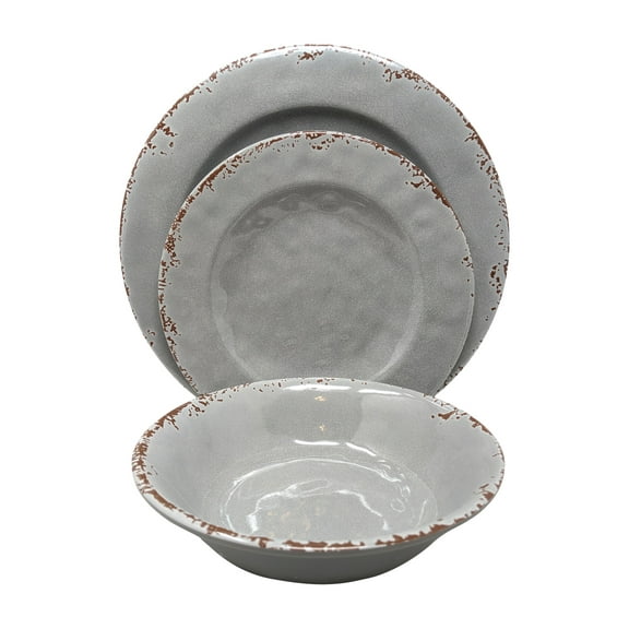 Gianna's Home 12 Piece Rustic Farmhouse Melamine Dinnerware Set, Service for 4 (Gray)