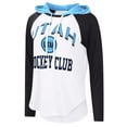 thumbnail image 2 of Women's G-III 4Her by Carl Banks  White Utah Mammoth VIP Raglan Long Sleeve Hoodie T-Shirt, 2 of 3