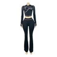 thumbnail image 2 of Women Printed Hoodie Set Long Sleeve Thumb Hole Top Flared Pants Outfit, 2 of 6
