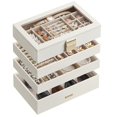 thumbnail image 1 of Caja Joyero con 4 Bandejas Apilables, Caja de Joyas Grande, 17 x 28 x 18.3 cm, Tapa de Cristal, Blanco, 1 of 9