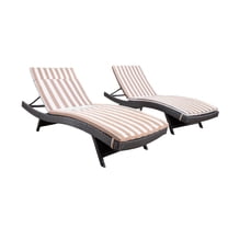 Savana Outdoor Wicker Lounge with Water Resistant Cushion, Set of 2, Grey/ Brown and White Stripe