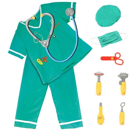 10-piece Doctor Cosplay Costume Green Set Role-play Toy for Kids Color:Green