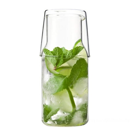

bangyoudaoo Guest Room Bedside Water Glass Carafe with Cup Handmade Glass Container 550 ml (Small Capacity) 1pcs Clear