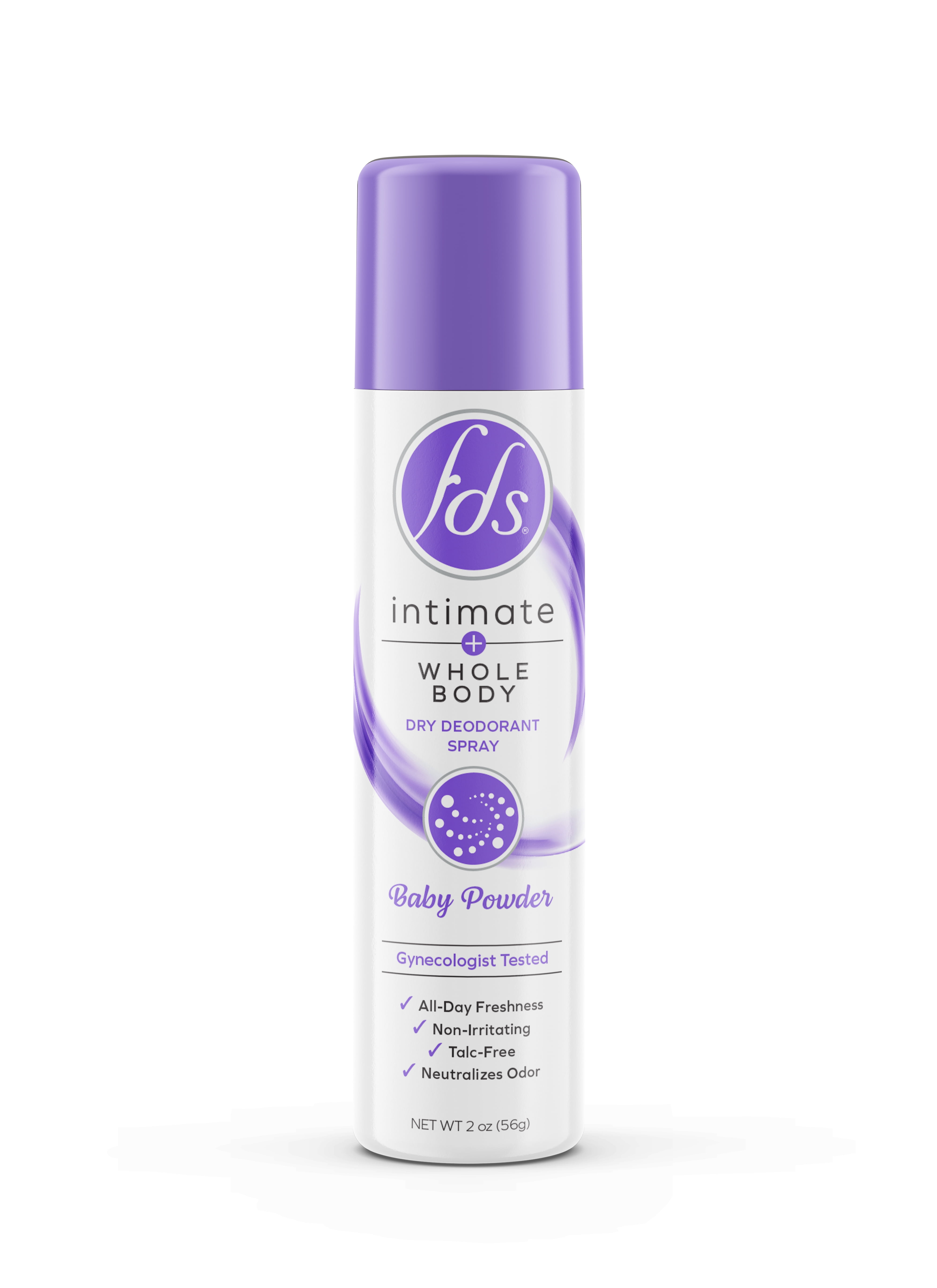 (2 pack) FDS Intimate + Whole Body Dry Deodorant Spray, Baby Powder, 2 OZ