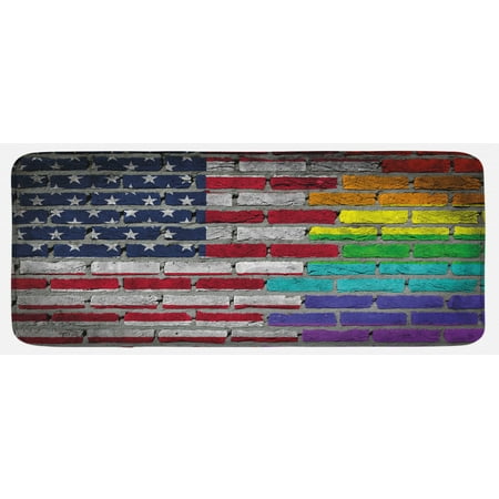

Pride Kitchen Mat Grunge Dark Brick Wall Background American and Rainbow Flag Painted Together Plush Decorative Kitchen Mat with Non Slip Backing 47 X 19 Multicolor by Ambesonne