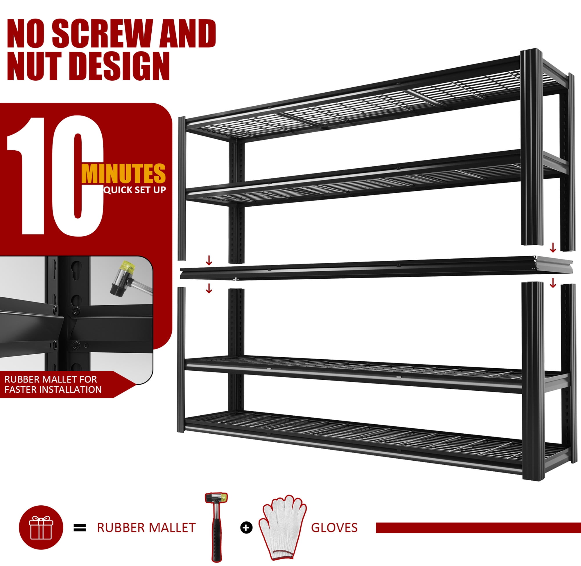 VDEVY 60"W Heavy Duty Shelving 3000LBS Steel Shelving Adjustable Garage Storage Industrial Shelf,60"W x 24"D x 72"H