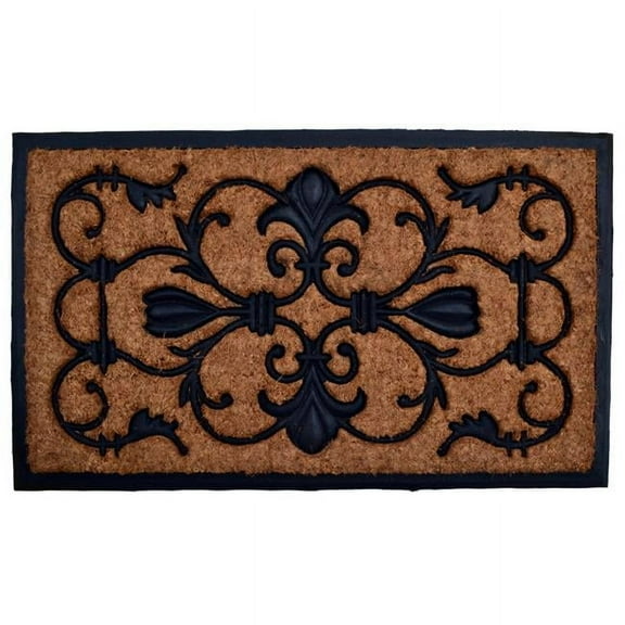 HomeRoots 572192 Modern Rectangle 18 x 30 in. Beige & Black Rubber & Coir Outdoor Door Mat