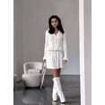 thumbnail image 5 of Women'S Two-Piece Knit Set Long Sleeve V-Neck Sweater with Ruffle Hem Mini Skirt Loungewear White M, 5 of 7