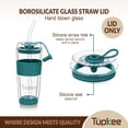 thumbnail image 2 of Tupkee Glass Straw Lid Cyan Double Wall Glass Tumbler, 14oz & 8oz Hand Blown Glass Travel Mug, 2 of 7