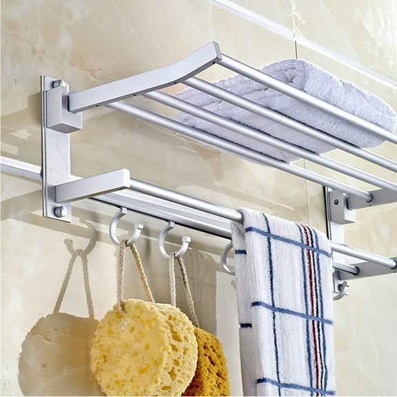 PAMINGONO Towel Holder for Bathroom Wall Mounted Space Saving Towel Racks Silver 58x20.5x18.5cm 1Pack