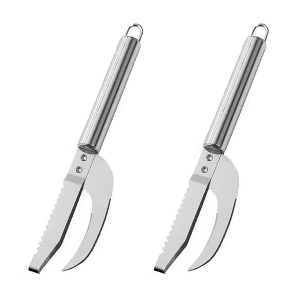 Trousse d'Outils pour Enlever le Tartre de Poisson en Acier Inoxydable 2 Pcs – Détartrant 3-en-1 en Dents de Scie pour le Détartrage, l'Ouverture du Ventre et le Grattage