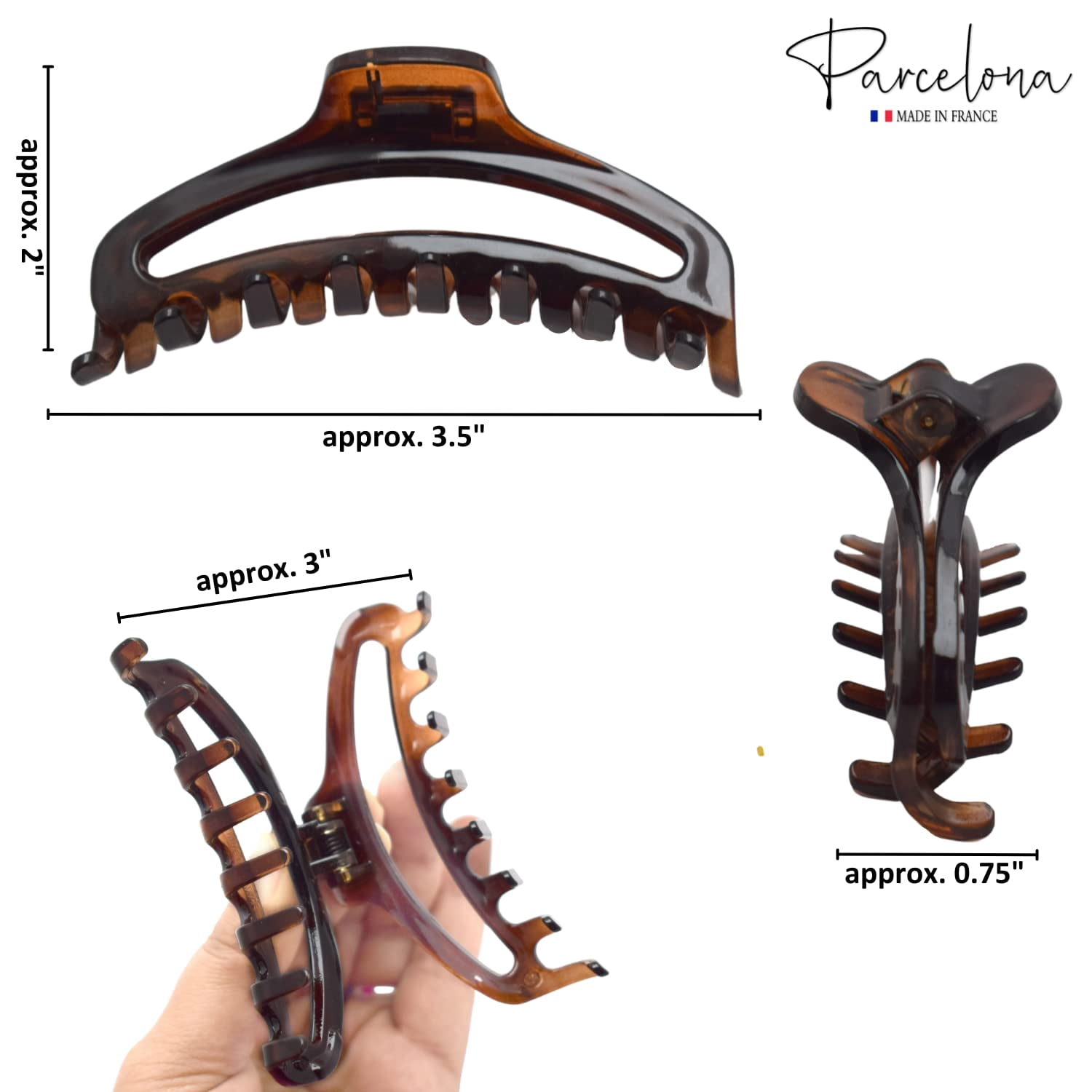 Parcelona French Slim Medium Shell & Black Celluloid Jaw Hair Claw Clips(2 Pcs)