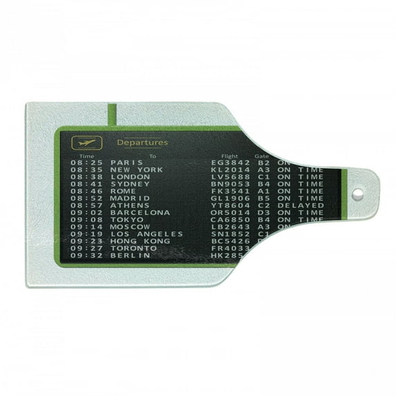 Airport Cutting Board, Digitally Generated Departure Board Flight Timetable List, Decorative Tempered Glass Cutting and Serving Board, in 3 Sizes, by Ambesonne