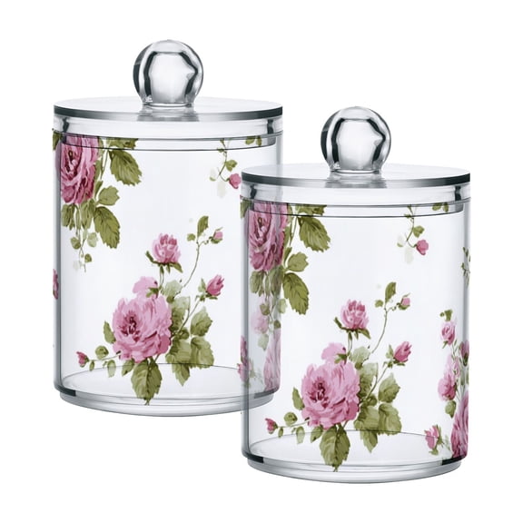 Pastel Pink Roses Elegant Translucent Plastic Cans Storage Canisters with Lid Set of 2